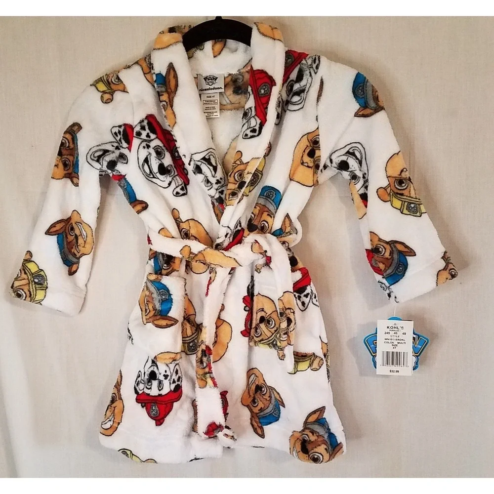 PAW Patrol Toddler Unisex Pajama Robe Plush Velvet Fleece Bathrobe 4T NWT
